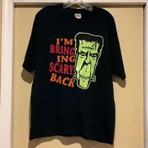 Y2K Gildan Frankenstein Bringing Scary Back Black short sleeve L Graphic T-Shirt